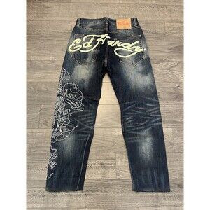 Vintage Y2K Ed Hardy denim jeans spell out embroidered distressed Size 32